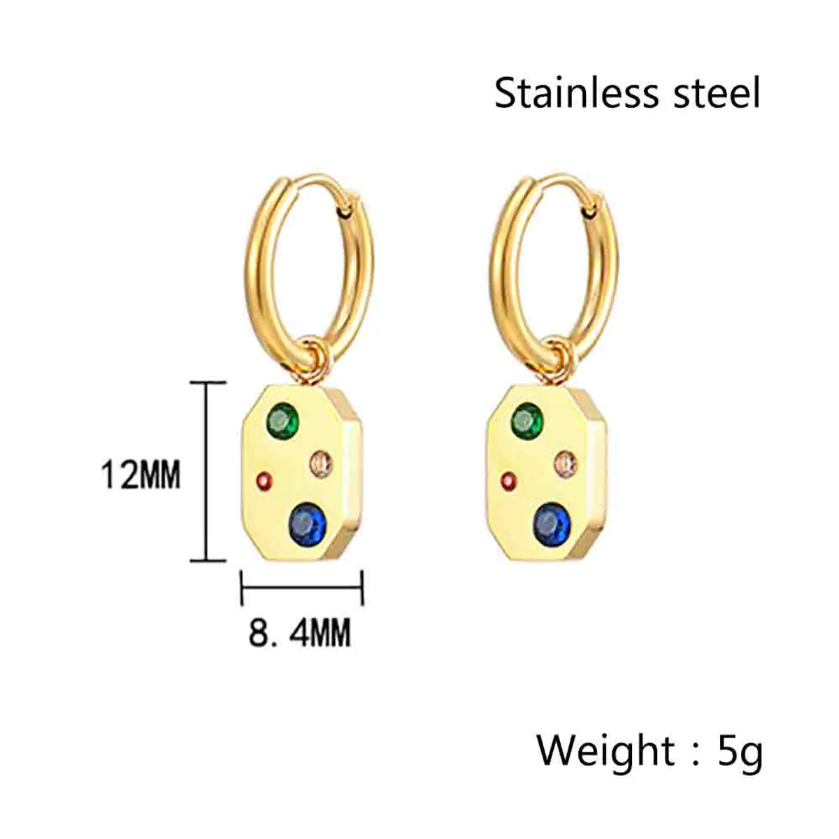 1 Pair Simple Style Geometric Inlay 304 Stainless Steel Rhinestones 18K Gold Plated Drop Earrings