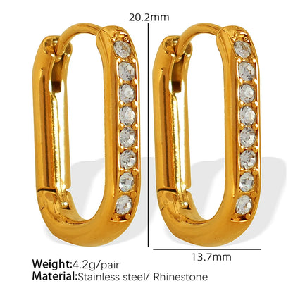 1 Pair Simple Style Geometric Inlay 304 Stainless Steel Rhinestones 18K Gold Plated Earrings