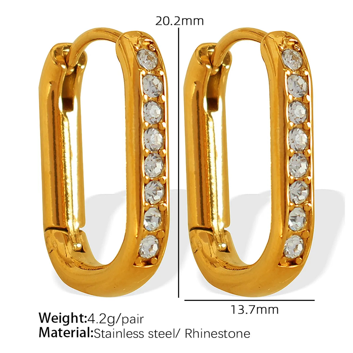 1 Pair Simple Style Geometric Inlay 304 Stainless Steel Rhinestones 18K Gold Plated Earrings