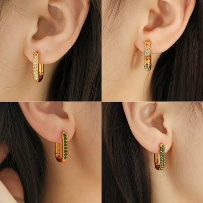 1 Pair Simple Style Geometric Inlay 304 Stainless Steel Rhinestones 18K Gold Plated Earrings