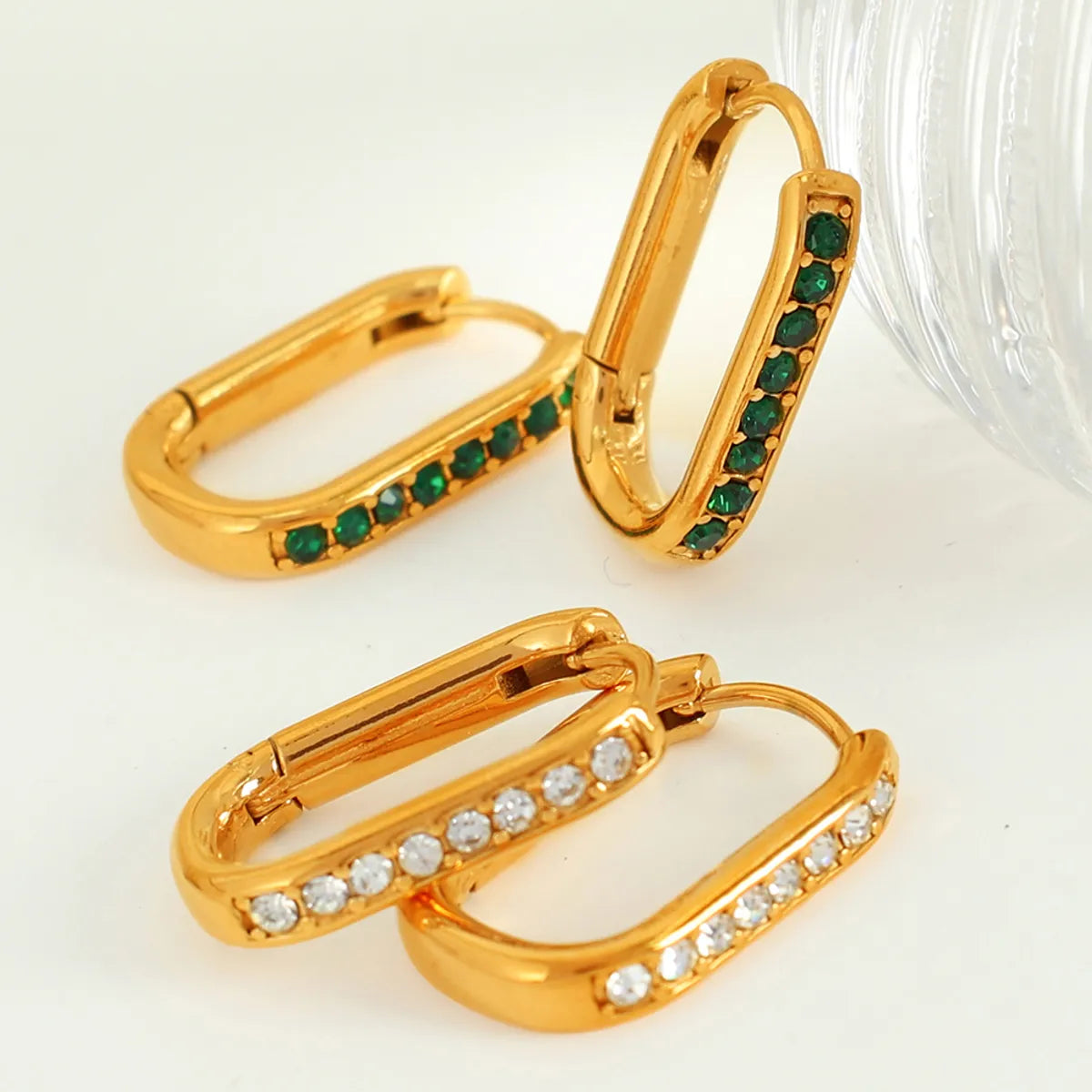 1 Pair Simple Style Geometric Inlay 304 Stainless Steel Rhinestones 18K Gold Plated Earrings