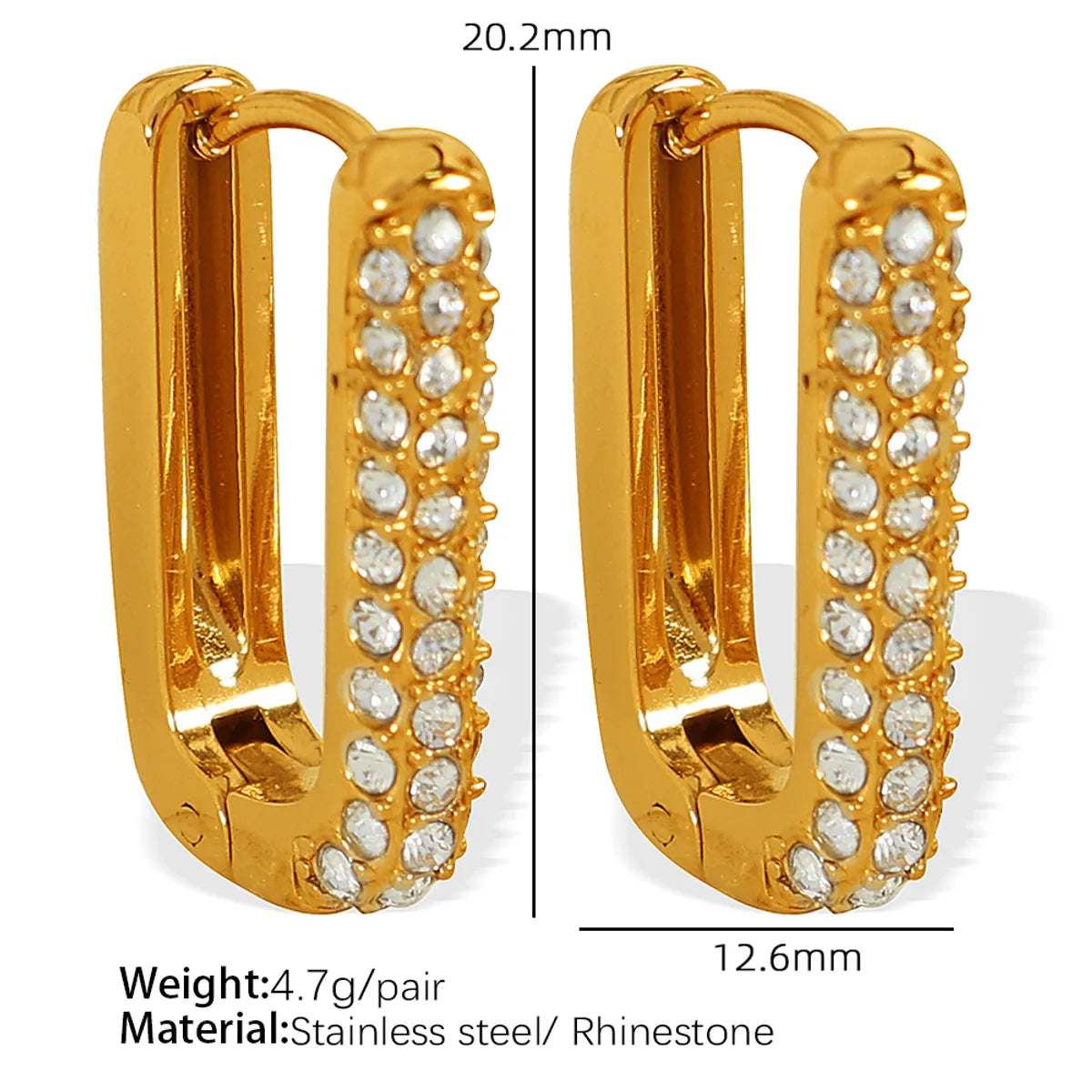 1 Pair Simple Style Geometric Inlay 304 Stainless Steel Rhinestones 18K Gold Plated Earrings