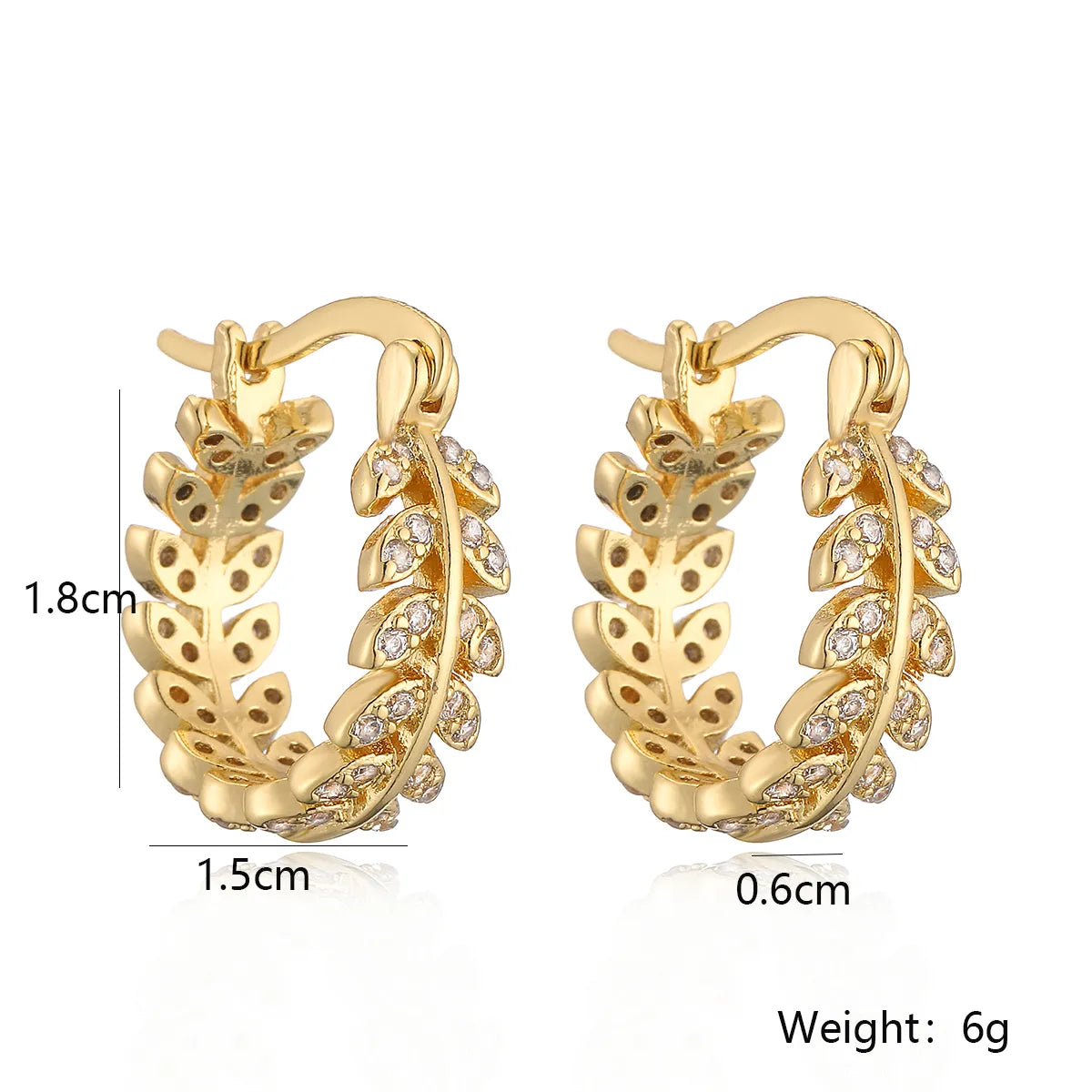 1 Pair Simple Style Geometric Leaves Plating Inlay Copper Zircon 18k Gold Plated Hoop Earrings