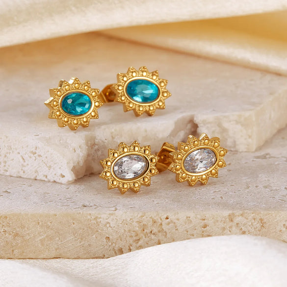 1 Pair Simple Style Geometric Oval Plating Inlay 304 Stainless Steel Zircon Ear Studs