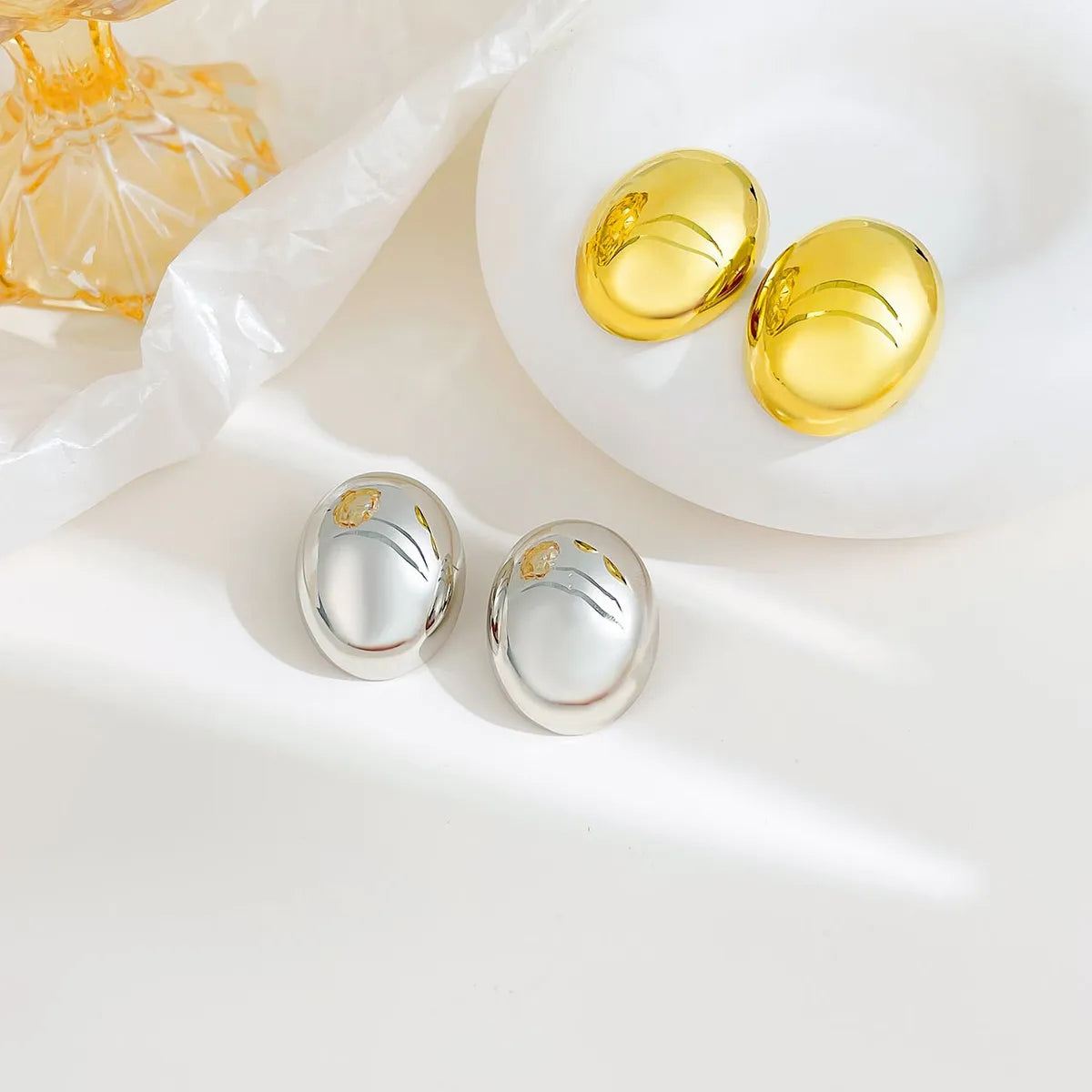 1 Pair Simple Style Geometric Oval Plating Stainless Steel Ear Studs