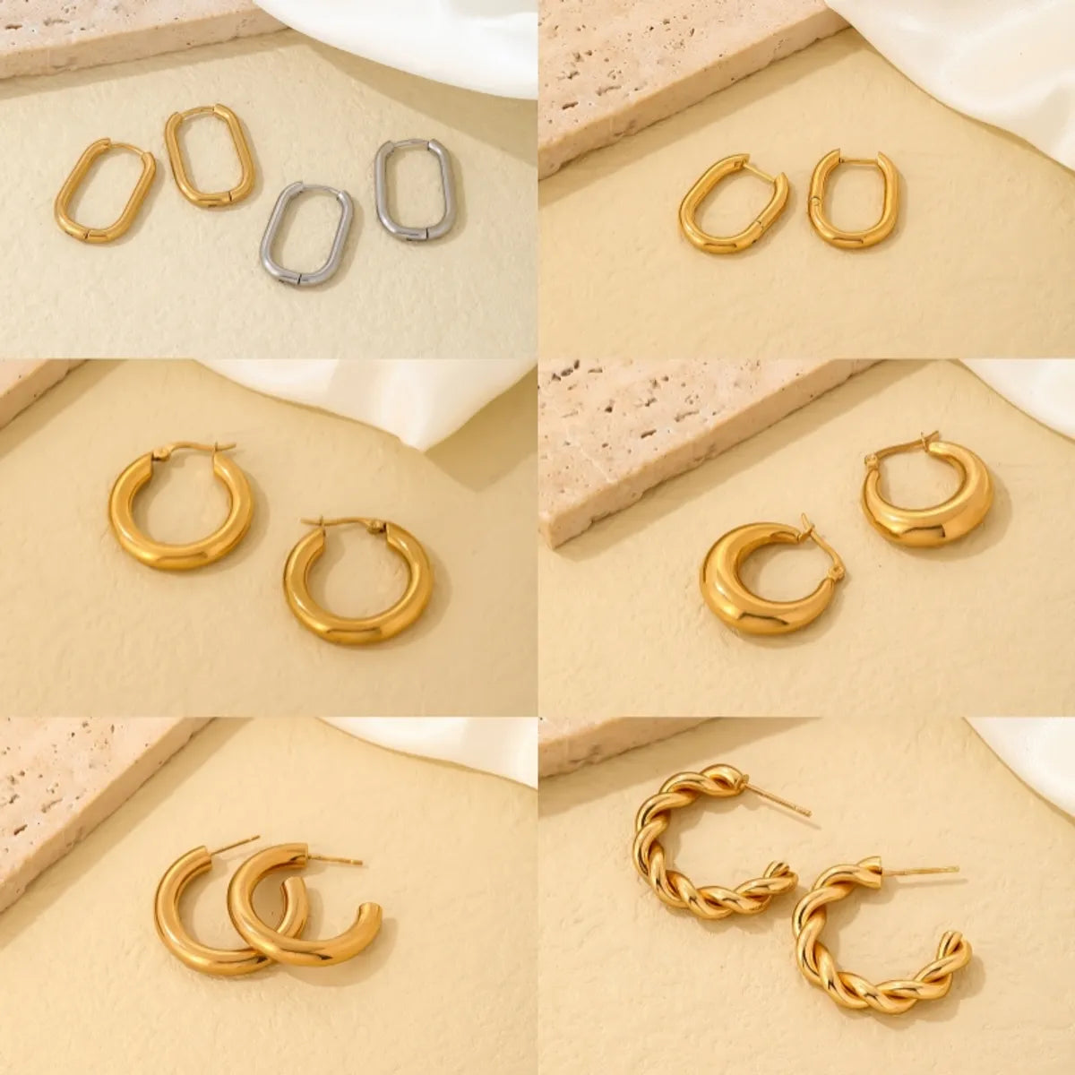 1 Pair Simple Style Geometric Oval Polishing Plating Stainless Steel Gold Plated Ear Studs