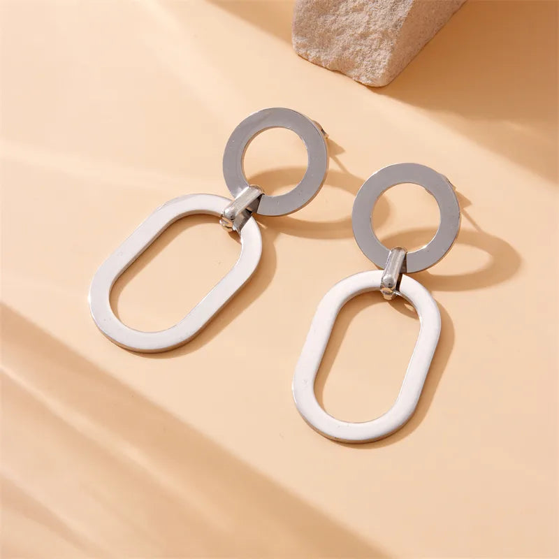 1 Pair Simple Style Geometric Oval Solid Color Polishing 304 Stainless Steel 18K Gold Plated Drop Earrings