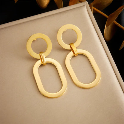 1 Pair Simple Style Geometric Oval Solid Color Polishing 304 Stainless Steel 18K Gold Plated Drop Earrings