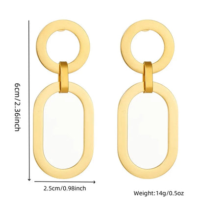 1 Pair Simple Style Geometric Oval Solid Color Polishing 304 Stainless Steel 18K Gold Plated Drop Earrings