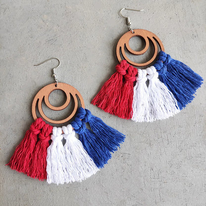 1 Pair Simple Style Geometric Patchwork Wood Polyester Drop Earrings