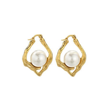 1 Pair Simple Style Geometric Plating 304 Stainless Steel Imitation Pearl 18K Gold Plated Ear Studs