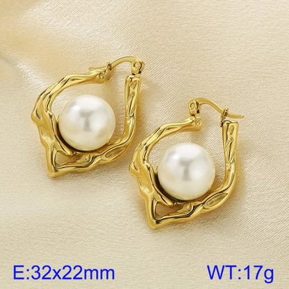 1 Pair Simple Style Geometric Plating 304 Stainless Steel Imitation Pearl 18K Gold Plated Ear Studs