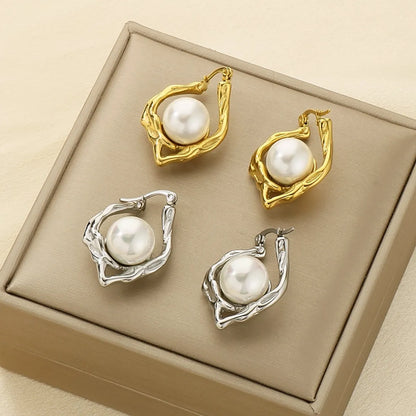 1 Pair Simple Style Geometric Plating 304 Stainless Steel Imitation Pearl 18K Gold Plated Ear Studs