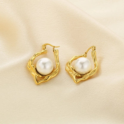 1 Pair Simple Style Geometric Plating 304 Stainless Steel Imitation Pearl 18K Gold Plated Ear Studs