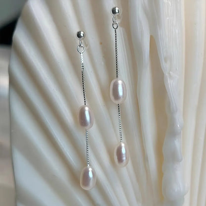 1 Pair Simple Style Geometric Plating Freshwater Pearl Sterling Silver Drop Earrings