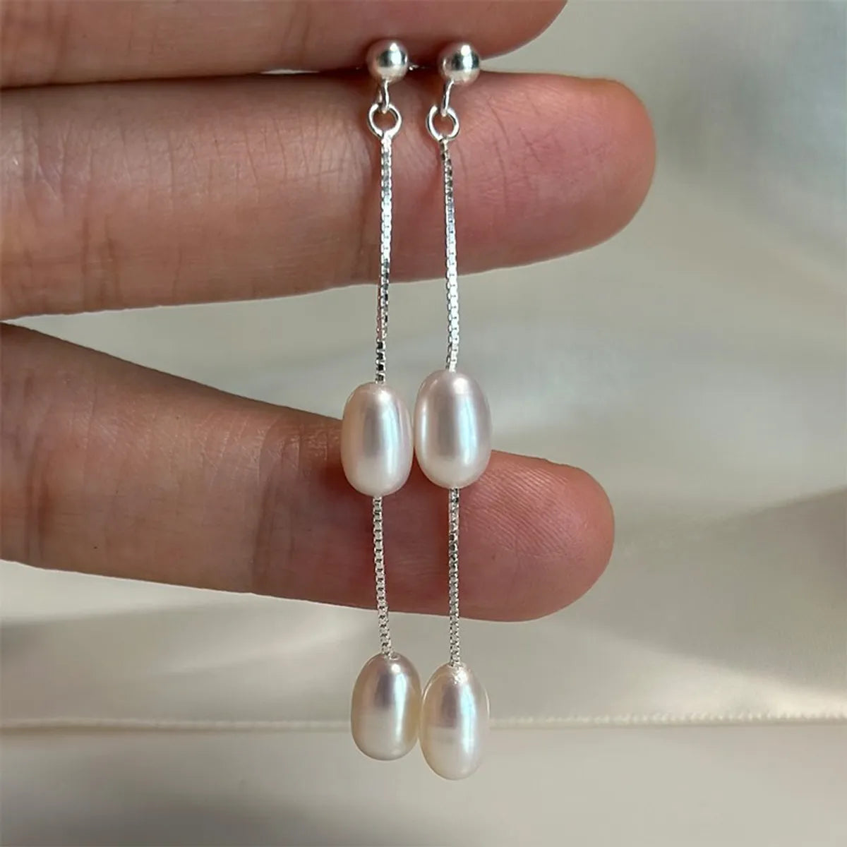 1 Pair Simple Style Geometric Plating Freshwater Pearl Sterling Silver Drop Earrings