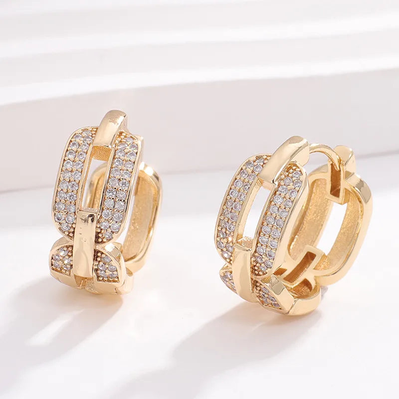 1 Pair Simple Style Geometric Plating Hollow Out Inlay Copper Zircon K Gold Plated Rhodium Plated Earrings