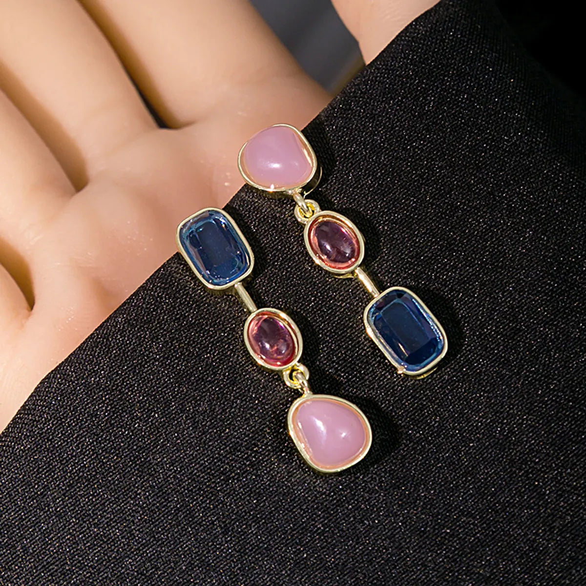 1 Pair Simple Style Geometric Plating Inlay Alloy Artificial Gemstones Drop Earrings