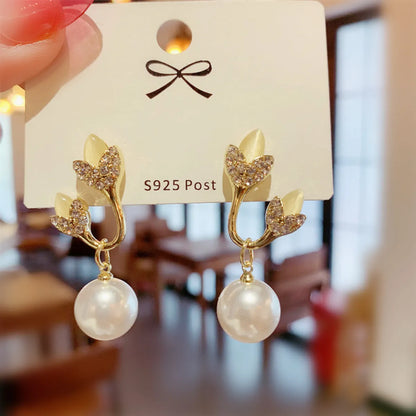 1 Pair Simple Style Geometric Plating Inlay Alloy Artificial Pearls Rhinestones Earrings