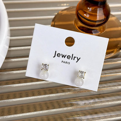 1 Pair Simple Style Geometric Plating Inlay Alloy Copper Zircon Ear Studs