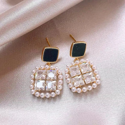 1 Pair Simple Style Geometric Plating Inlay Alloy Zircon Drop Earrings