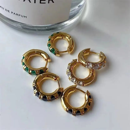 1 Pair Simple Style Geometric Plating Inlay Brass Zircon 18k Gold Plated White Gold Plated Hoop Earrings