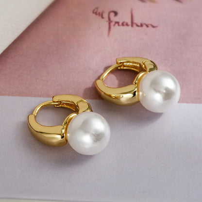 1 Pair Simple Style Geometric Plating Inlay Copper Artificial Pearls 18k Gold Plated White Gold Plated Earrings