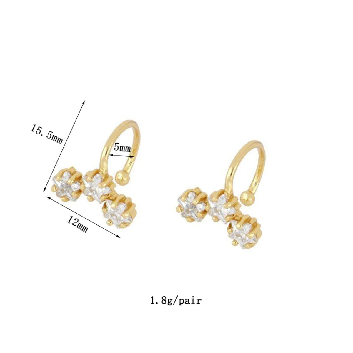 1 Pair Simple Style Geometric Plating Inlay Copper Zircon 18k Gold Plated Hoop Earrings Ear Cuffs