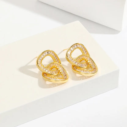 1 Pair Simple Style Geometric Plating Inlay Copper Zircon Gold Plated Ear Studs