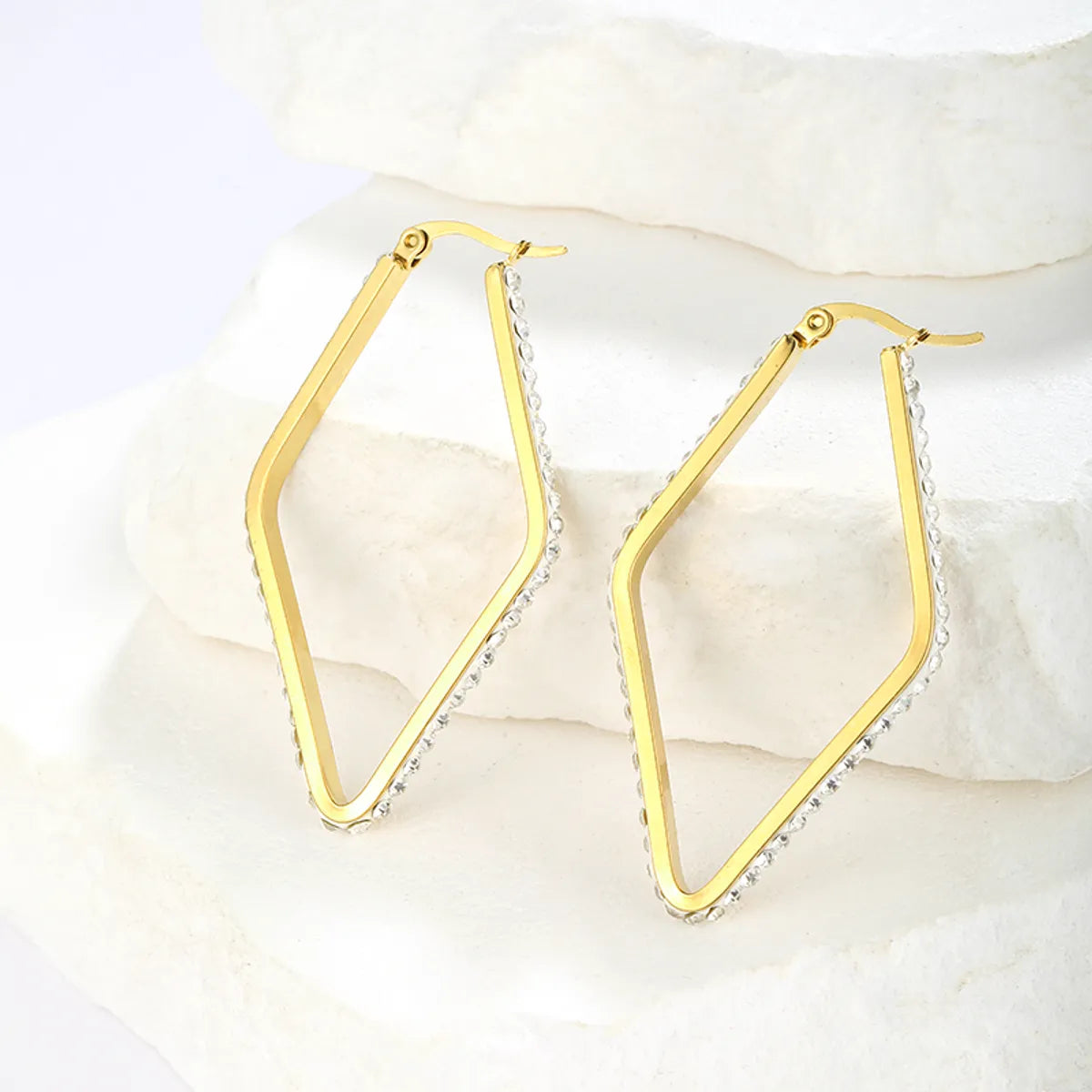 1 Pair Simple Style Geometric Plating Inlay Stainless Steel Zircon 18k Gold Plated Earrings