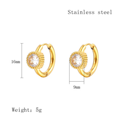 1 Pair Simple Style Geometric Plating Inlay 304 Stainless Steel Zircon 18K Gold Plated Earrings