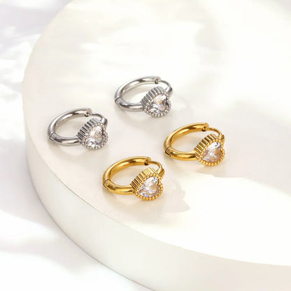 1 Pair Simple Style Geometric Plating Inlay 304 Stainless Steel Zircon 18K Gold Plated Earrings