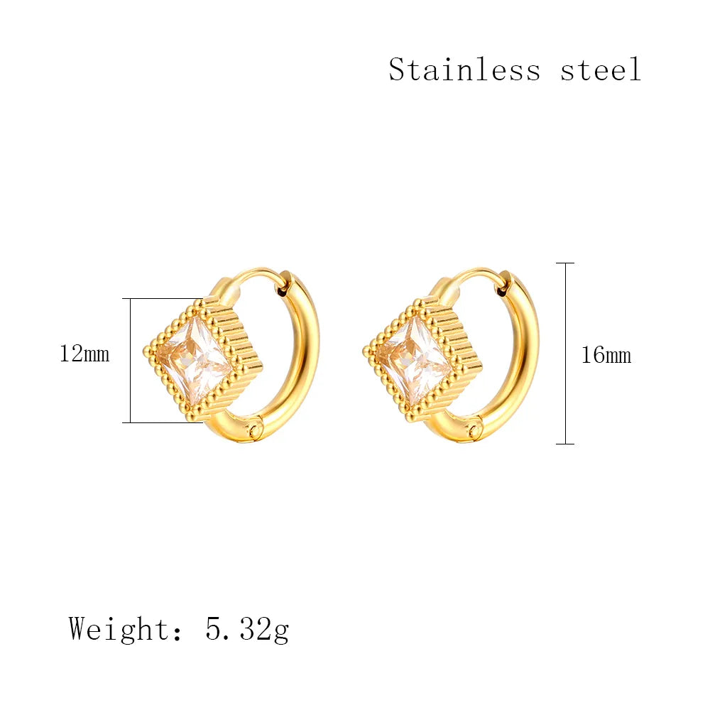 1 Pair Simple Style Geometric Plating Inlay 304 Stainless Steel Zircon 18K Gold Plated Earrings