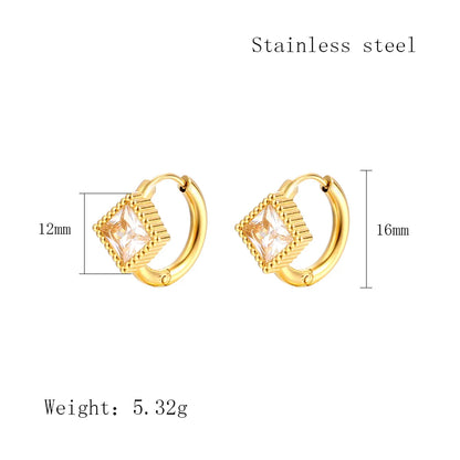 1 Pair Simple Style Geometric Plating Inlay 304 Stainless Steel Zircon 18K Gold Plated Earrings