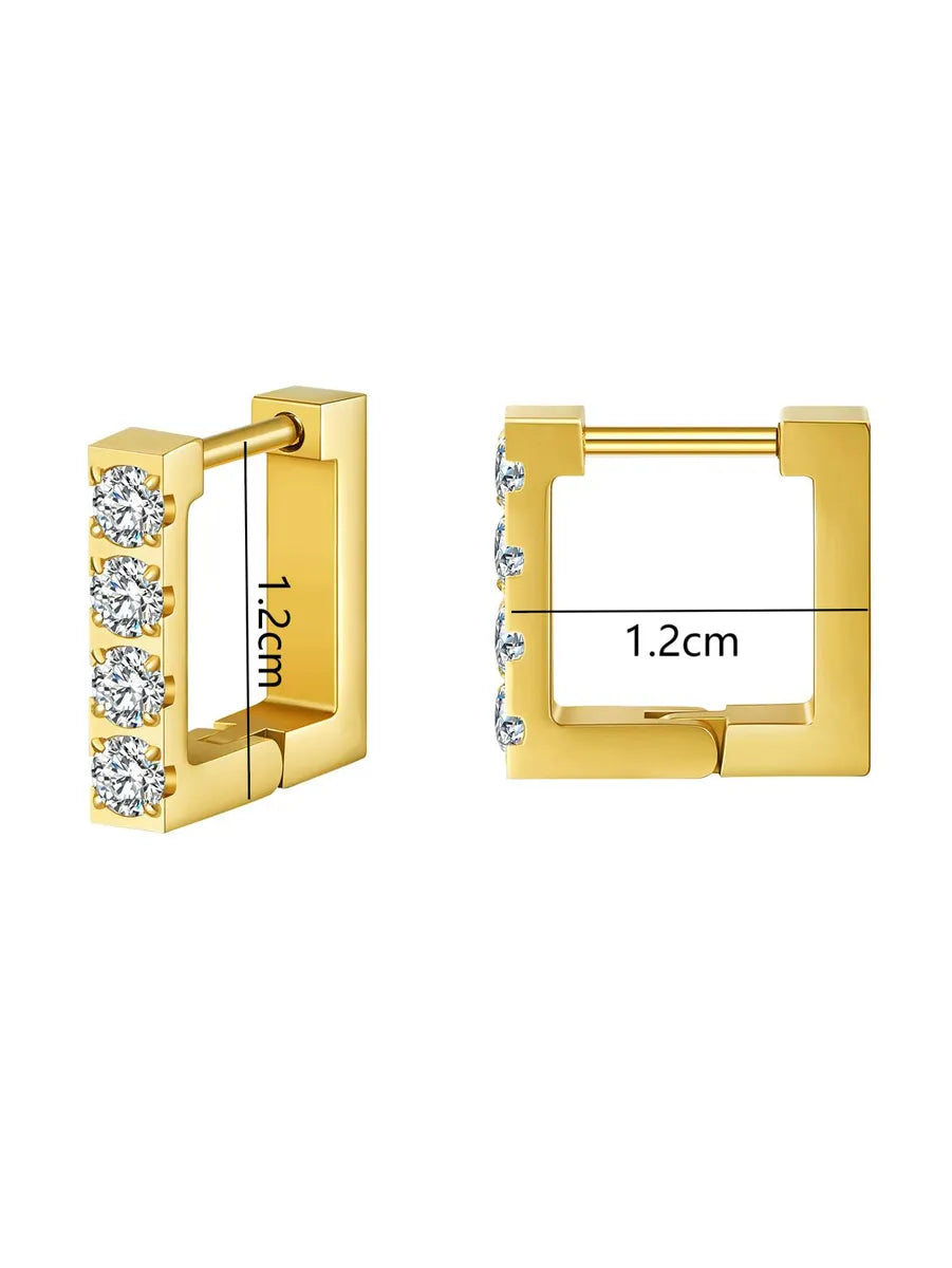 1 Pair Simple Style Geometric Plating Inlay Stainless Steel Zircon 18k Gold Plated Hoop Earrings