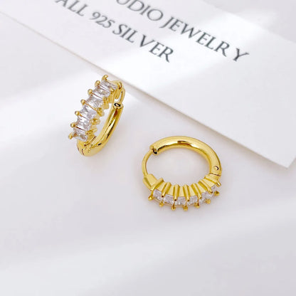 1 Pair Simple Style Geometric Plating Inlay Stainless Steel Zircon Earrings