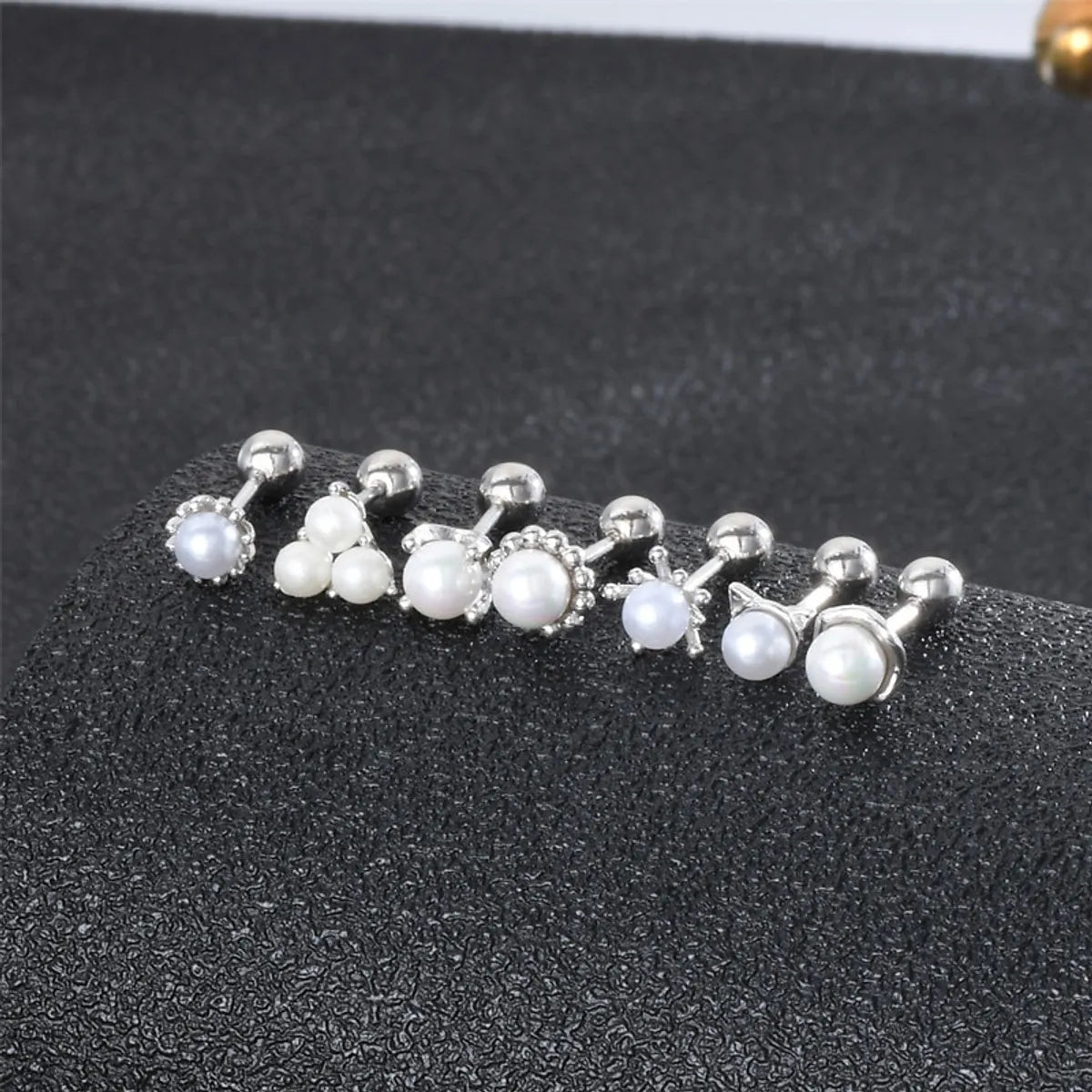 1 Pair Simple Style Geometric Plating Inlay Sterling Silver Artificial Pearls Ear Studs