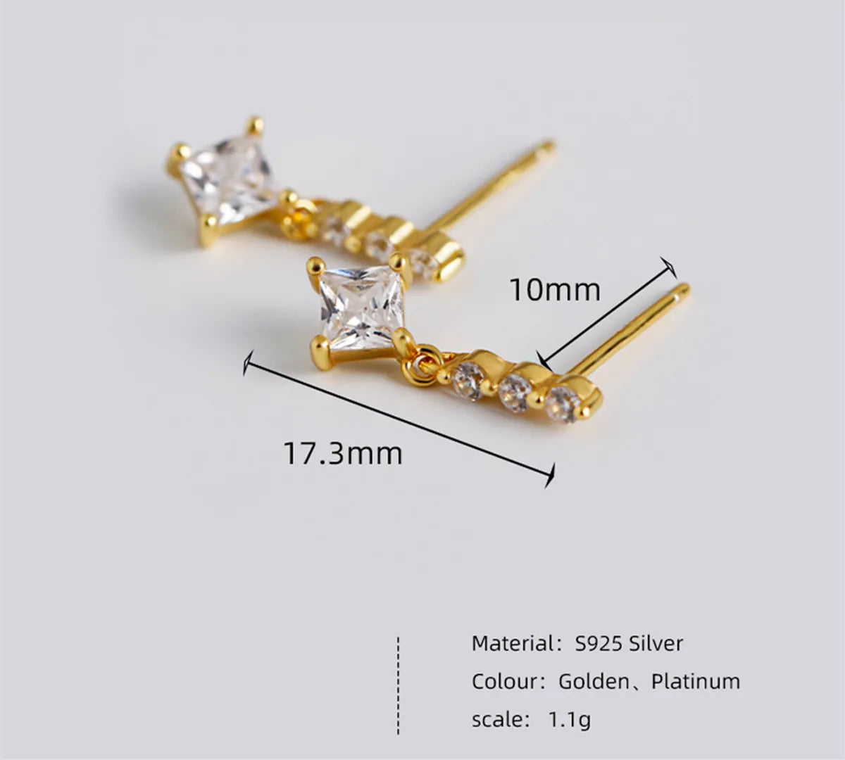 1 Pair Simple Style Geometric Plating Inlay Sterling Silver Rhinestones 18k Gold Plated White Gold Plated Drop Earrings