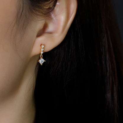 1 Pair Simple Style Geometric Plating Inlay Sterling Silver Rhinestones 18k Gold Plated White Gold Plated Drop Earrings