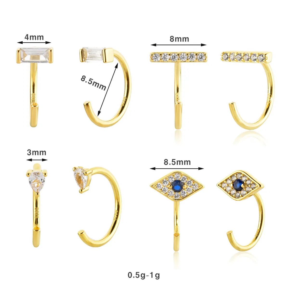 1 Pair Simple Style Geometric Plating Inlay Sterling Silver Zircon 18k Gold Plated White Gold Plated Earrings