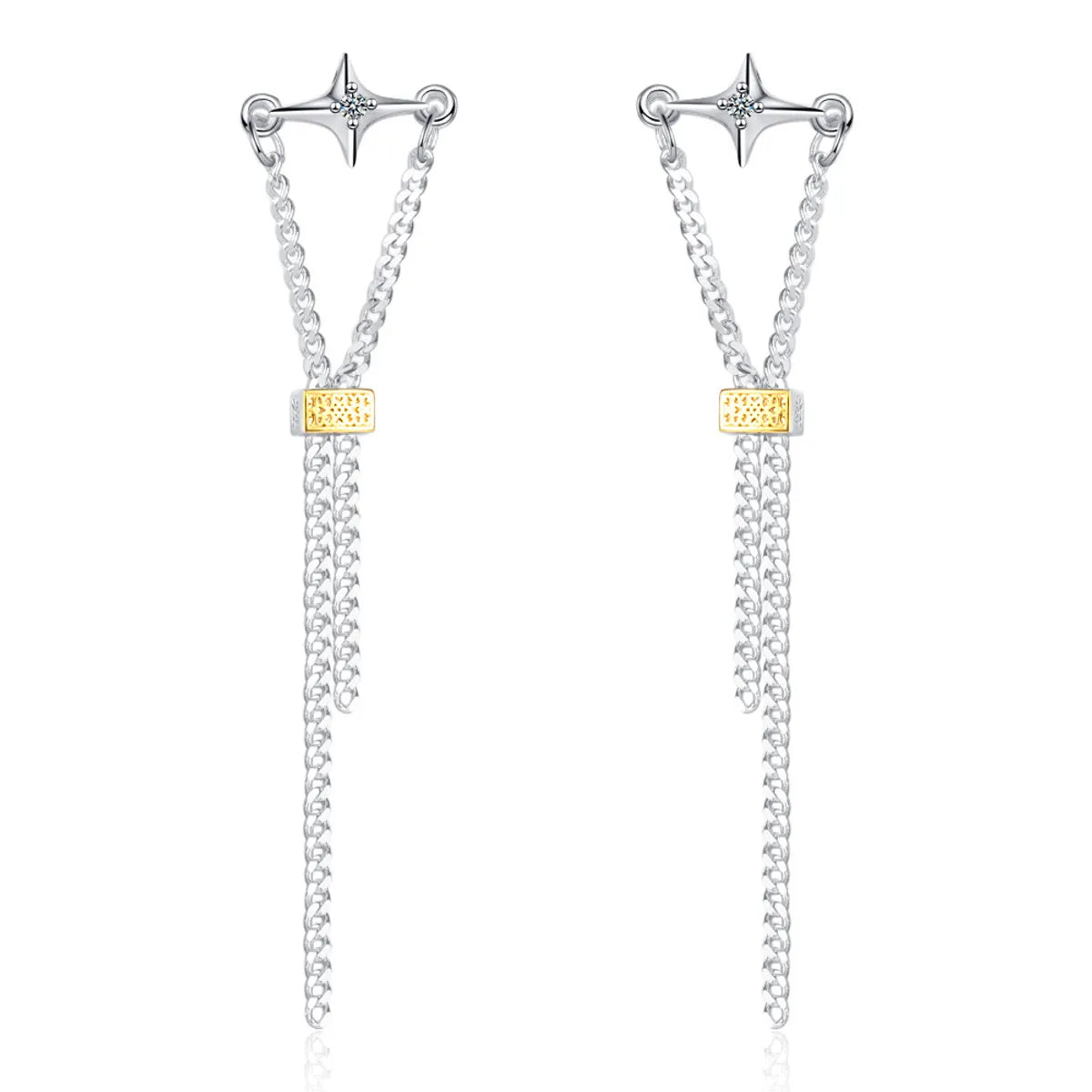 1 Pair Simple Style Geometric Plating Inlay Sterling Silver Zircon 24k Gold Plated White Gold Plated Drop Earrings