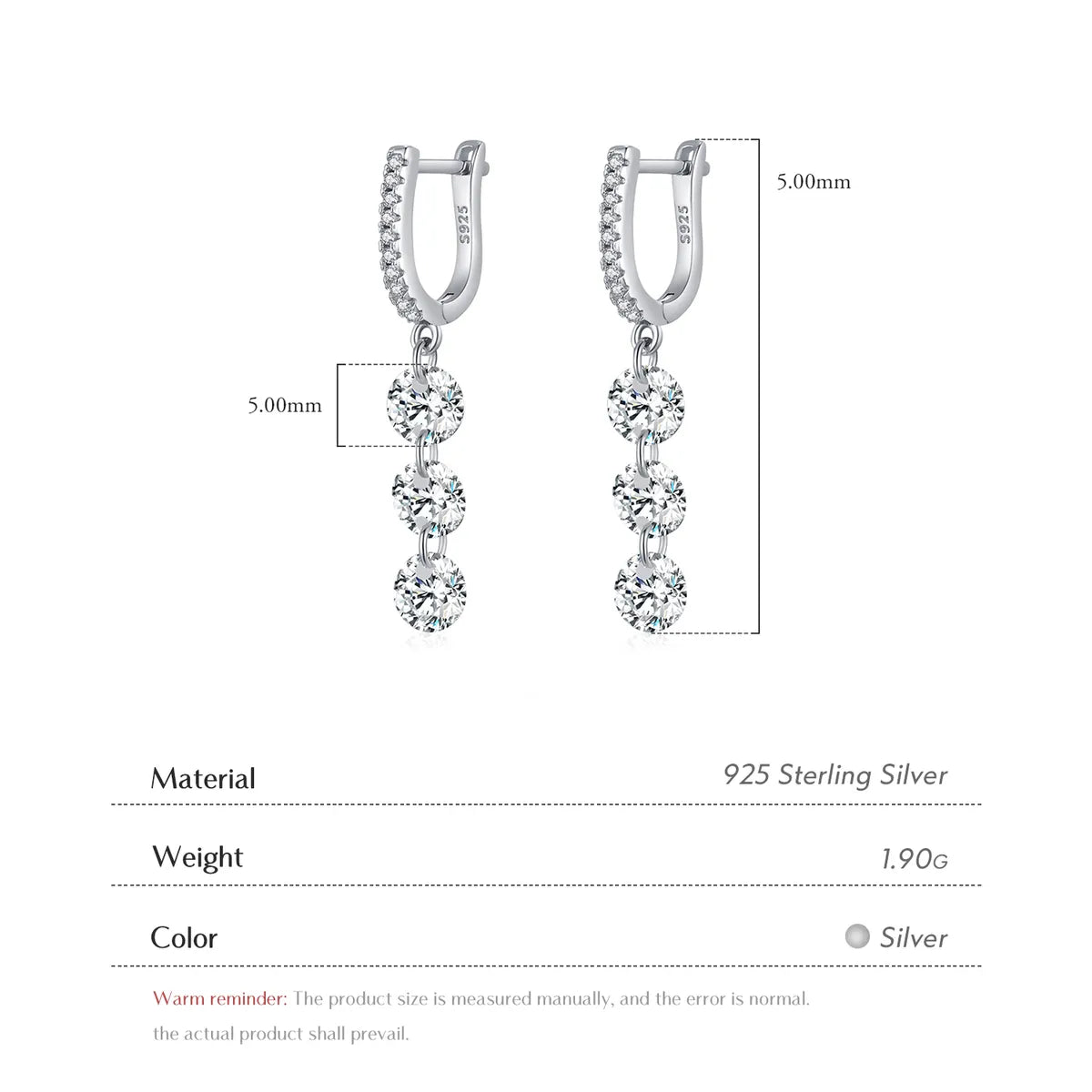 1 Pair Simple Style Geometric Plating Inlay Sterling Silver Zircon Rhodium Plated Drop Earrings