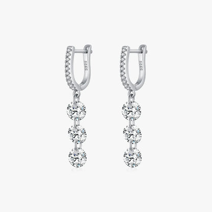 1 Pair Simple Style Geometric Plating Inlay Sterling Silver Zircon Rhodium Plated Drop Earrings