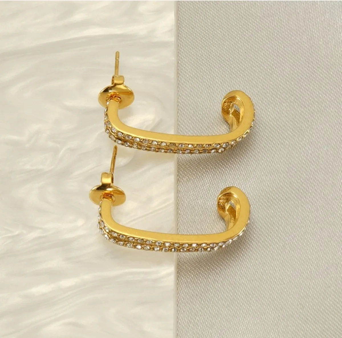 1 Pair Simple Style Geometric Plating Inlay Titanium Steel Zircon 18k Gold Plated Ear Studs