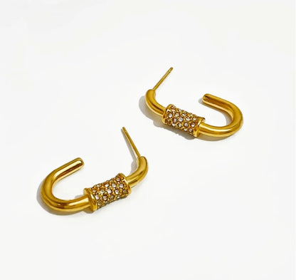 1 Pair Simple Style Geometric Plating Inlay Titanium Steel Zircon 18k Gold Plated Ear Studs