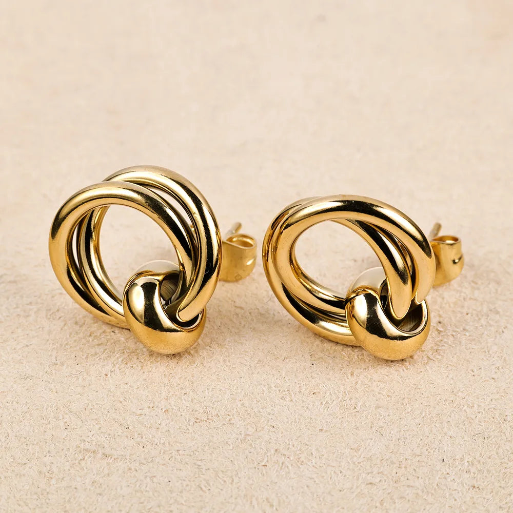 1 Pair Simple Style Geometric Polishing Hollow Out 201 Stainless Steel 18K Gold Plated Ear Studs