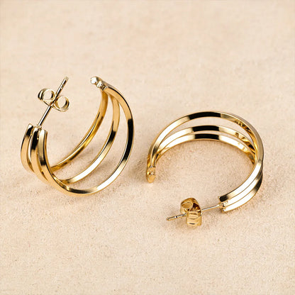 1 Pair Simple Style Geometric Polishing Hollow Out 201 Stainless Steel 18K Gold Plated Ear Studs