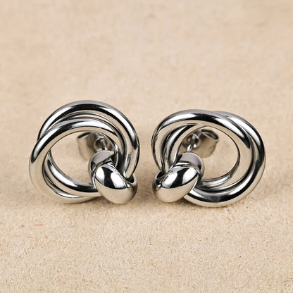 1 Pair Simple Style Geometric Polishing Hollow Out 201 Stainless Steel 18K Gold Plated Ear Studs