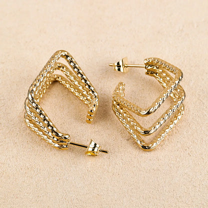 1 Pair Simple Style Geometric Polishing Hollow Out 201 Stainless Steel 18K Gold Plated Ear Studs