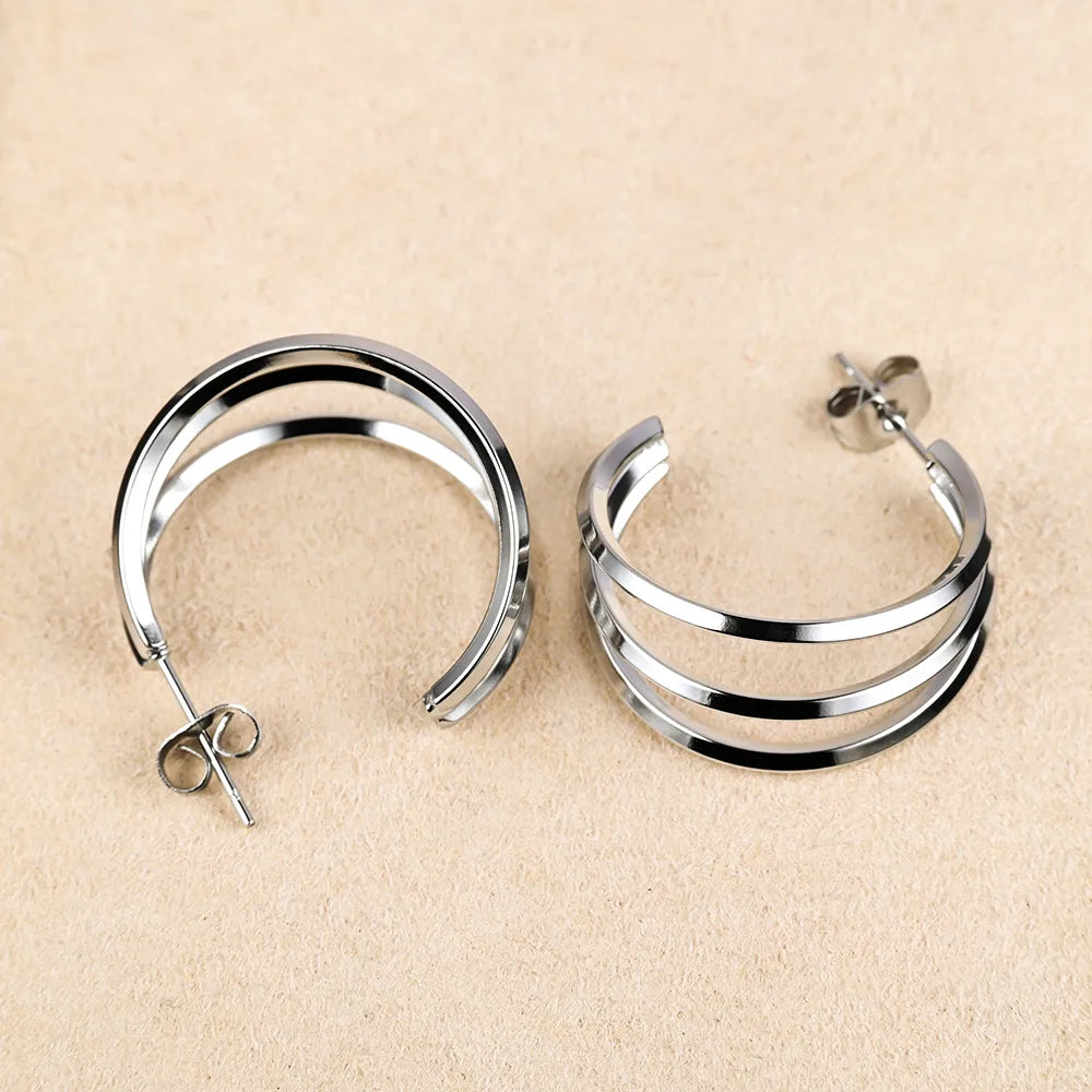 1 Pair Simple Style Geometric Polishing Hollow Out 201 Stainless Steel 18K Gold Plated Ear Studs